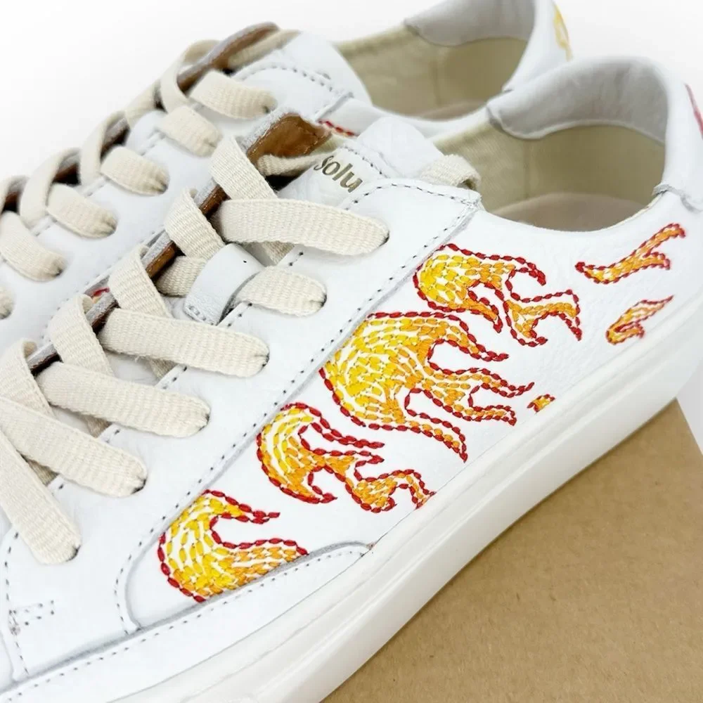SOLUDOS Women’s‎ Ibiza Platform Sneaker Hot Stuff Embroidered Sneaker NIB size 8